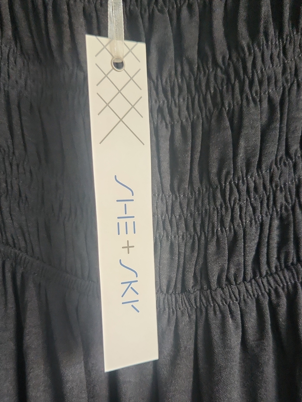 NWT She + Sky Black Smocked Long-Sleeve Maxi Dress - Picture 5 of 5